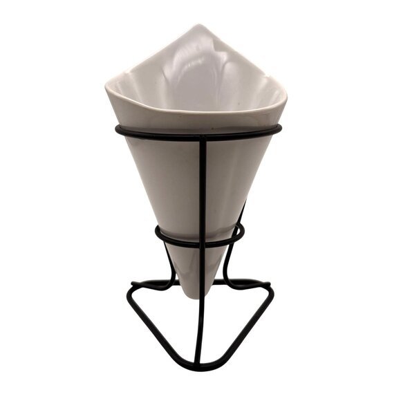 Pier 1 Imports Stoneware Appetizer Cone Server W/Black Metal Stand Fries Dessert - Picture 5 of 7